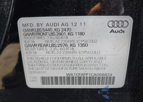 2012 Audi Q5 2.0T Premium z USA, uszkodzony, nr VIN WA1CFAFP1CA068824